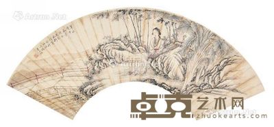 费丹旭 抚琴仕女 16×55cm