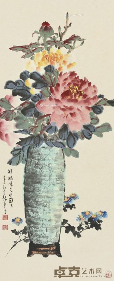 伍彝生 花卉 81.5×33.5cm