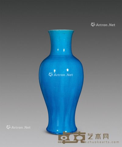 清康熙 孔雀蓝釉观音瓶 高43.5cm