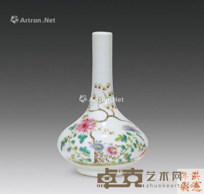 民国 粉彩花卉纹荸荠瓶 高15cm