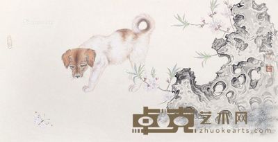 焦俊峰 犬蝶图 34×66cm