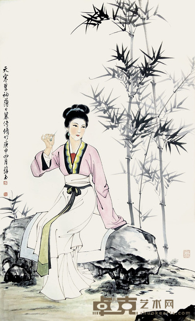 赵蕴玉 竹林仕女 110×67cm