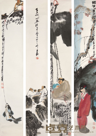 王涛 人物四屏 137×21.5cm×4