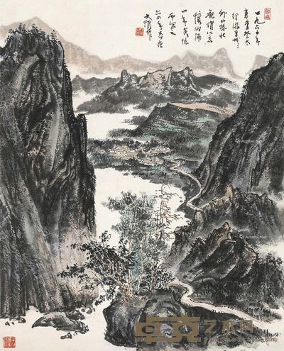 邹雅 山中小村 85.5×69cm