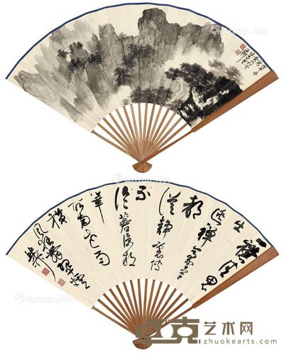 谢稚柳 书画合璧扇 18.5×50cm