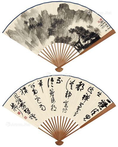 谢稚柳 书画合璧扇