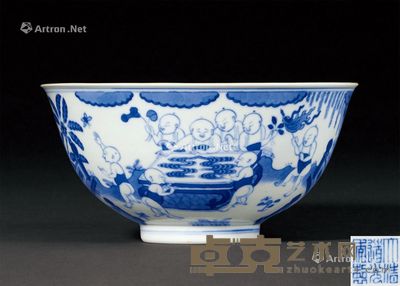 清道光 青花婴戏图碗 直径15.6cm