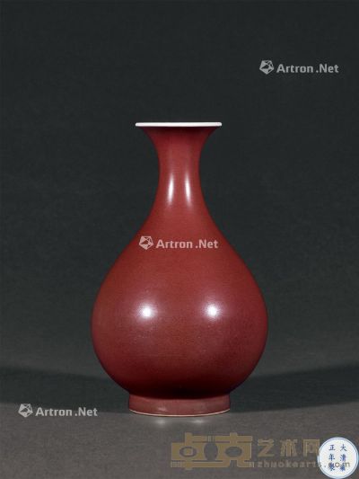 清雍正 霁红釉玉壶春瓶 高23.3cm