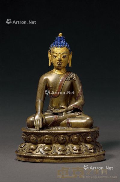 明早期（15世纪） 铜嵌红铜释迦牟尼佛 高11.8cm