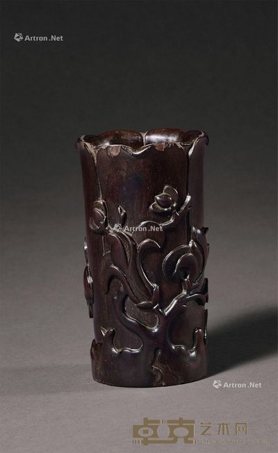 清中期 紫檀雕玉兰花诗筒 6×11.2cm