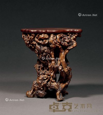 清 根雕花几 高26.1cm