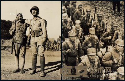 P 1940年代中国驻印军新一军与中国远征军士兵合影、中国远征军士兵行军新闻照片各一张 