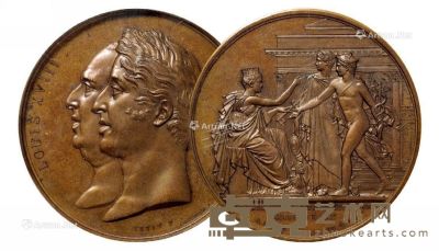 1825年法国巴黎证券交易所奠基大型纪念铜章一枚 直径6.7cm