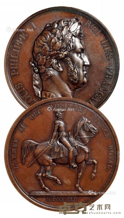 1842年法国奥尔良公爵军队掌权大型纪念铜章一枚 直径7.0cm