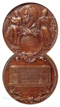 1845年法国巴黎市政厅新建纪念大型铜章一枚