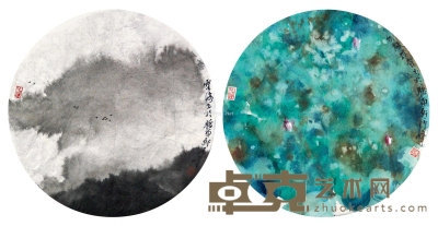 李沛峰     荷香云海团扇 （两幅） 26×26cm×2