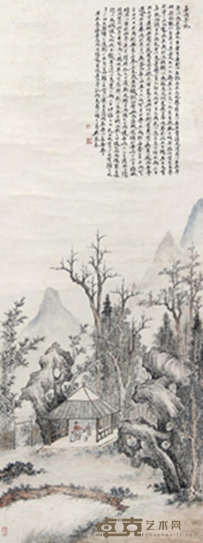 庚辰（1940年）作 喜雨亭记 立轴 设色纸本 125×46cm