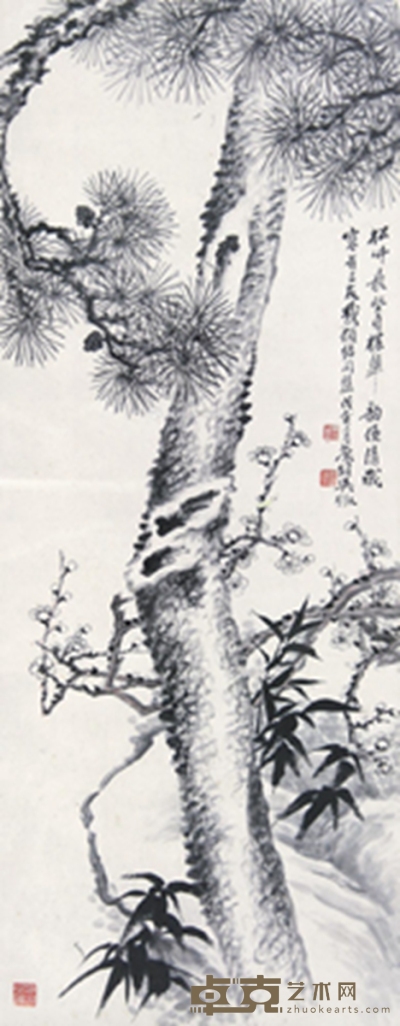 戊寅（1938年）作 岁寒三友 镜心 水墨纸本 84×33cm