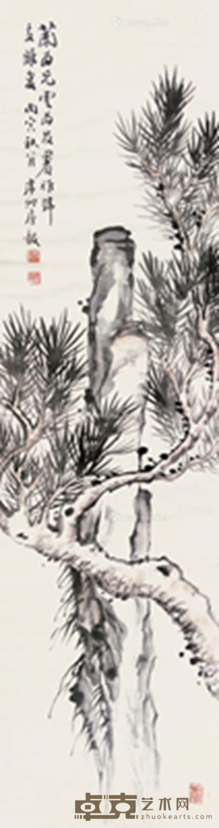 丙寅（1928年）作 松石图 镜心 设色纸本 143×41cm