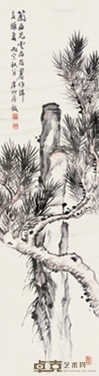 丙寅(1928年)作 松石图 镜心 设色纸本 143×41cm