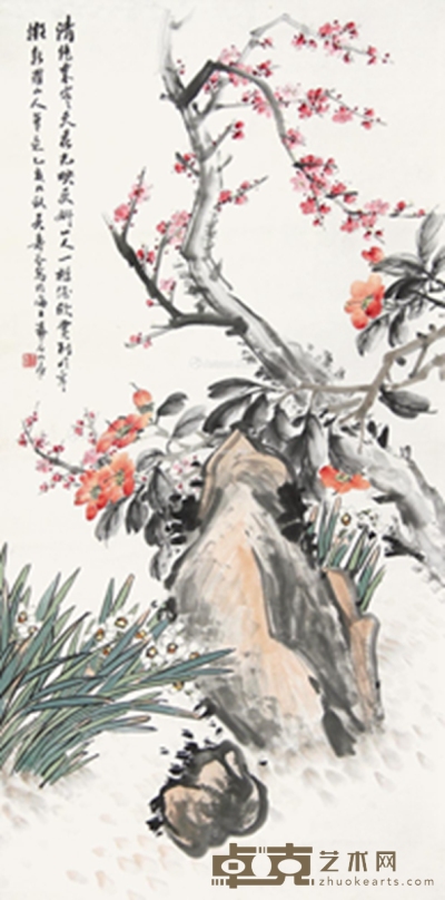 乙亥（1935年）作 花卉 立轴 设色纸本 131×65cm