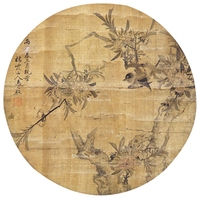 丙戌（1706年）作 花鸟圆光 立轴 设色绢本