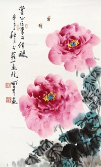 辛巳（2001年）作 牡丹 立轴 设色纸本