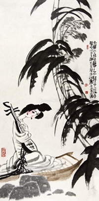 庚辰（2000年）作 仕女 立轴 设色纸本