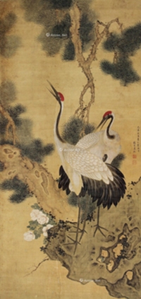 己未（1739年）作 松鹤延年 镜片 设色绢本