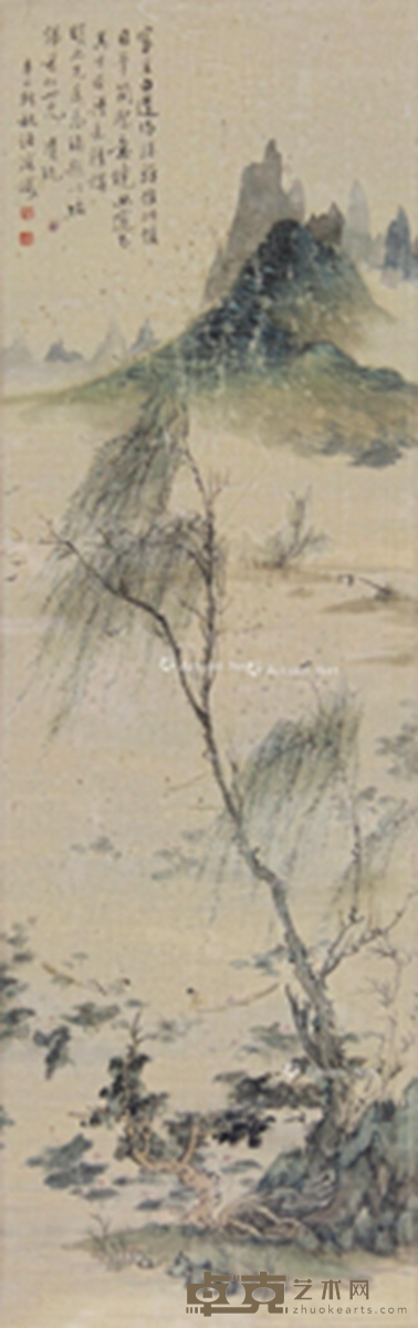 辛巳（1941年）作 山水 镜心 设色纸本 82×26.5cm