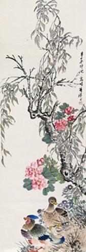 辛巳（1941年）作 芙蓉鸳鸯 立轴 设色纸本