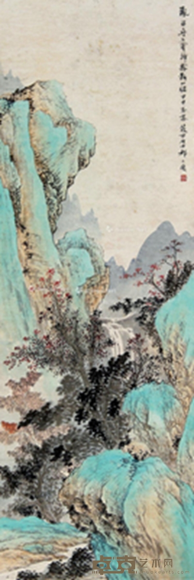 甲申（1944年）作 山水 立轴 设色纸本 100×33cm