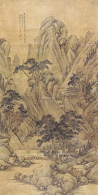 庚辰（1640年）作 万壑松风 立轴 设色绢本