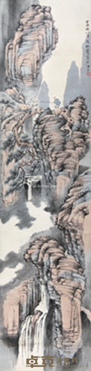 甲戌（1934年）作 山水 立轴 设色纸本 136×34cm