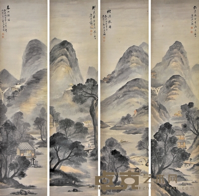 吴石仙 山水四条屏 131×32cm×4 约3.77平尺(每幅)