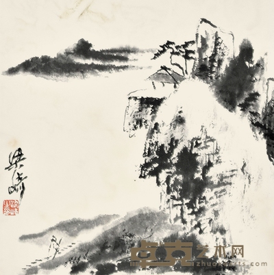 梁崎 奇山行旅 30×29cm 约0.78平尺