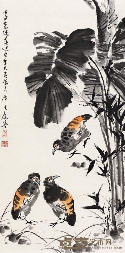 康宁 芭蕉三禽图 99×48.5cm