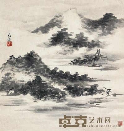 启功 仿米家山水 31×30cm