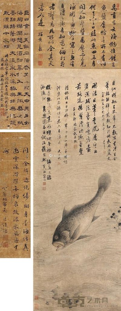 姜渔 春水游鱼图 160×45.5cm