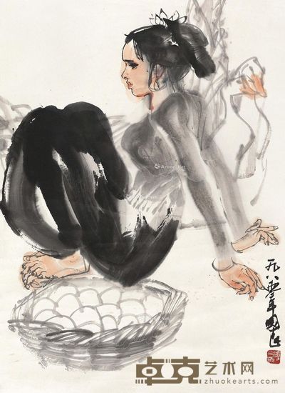 史国良 少女与鹅 67×48cm