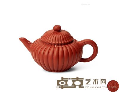 近现代 范俊英?紫砂瓜棱壶 长16.5cm；直径11cm