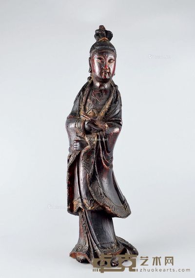 清 木雕书卷观音 高53cm
