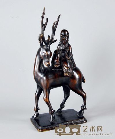 清 寿星骑鹿铜香熏 高22cm