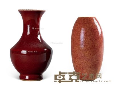 清 红釉橄榄瓶 红釉小瓶 高15.5cm；14cm