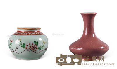 清 五彩花卉纹罐 红釉长颈瓶 高6.5cm；9.5cm