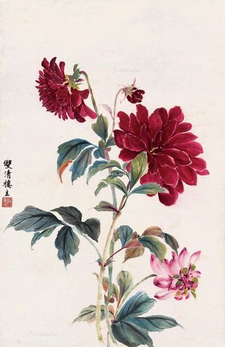 何香凝 芍药花 镜片 设色纸本