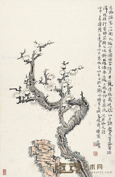 宋玉麟 梅石图 51×33cm