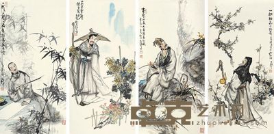 王镇芝 梅兰竹菊四高士 69×34cm×4