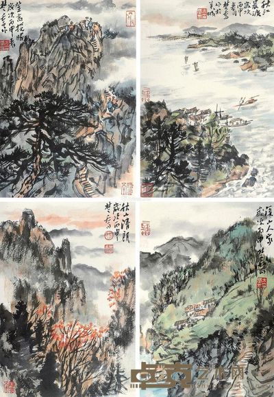 方楚乔 山水 16×12cm×4