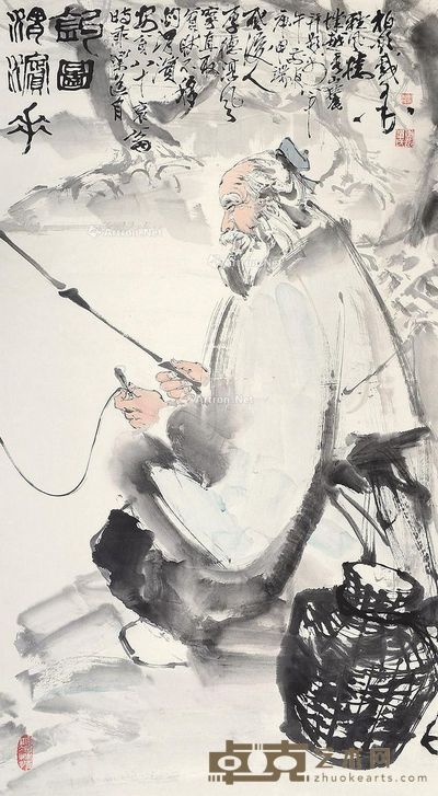 单柏钦 渭滨垂钓图 123×67cm